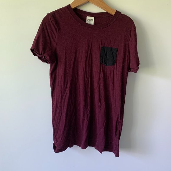VS PINK Burgundy Logo T Shirt - Picture 1 of 3